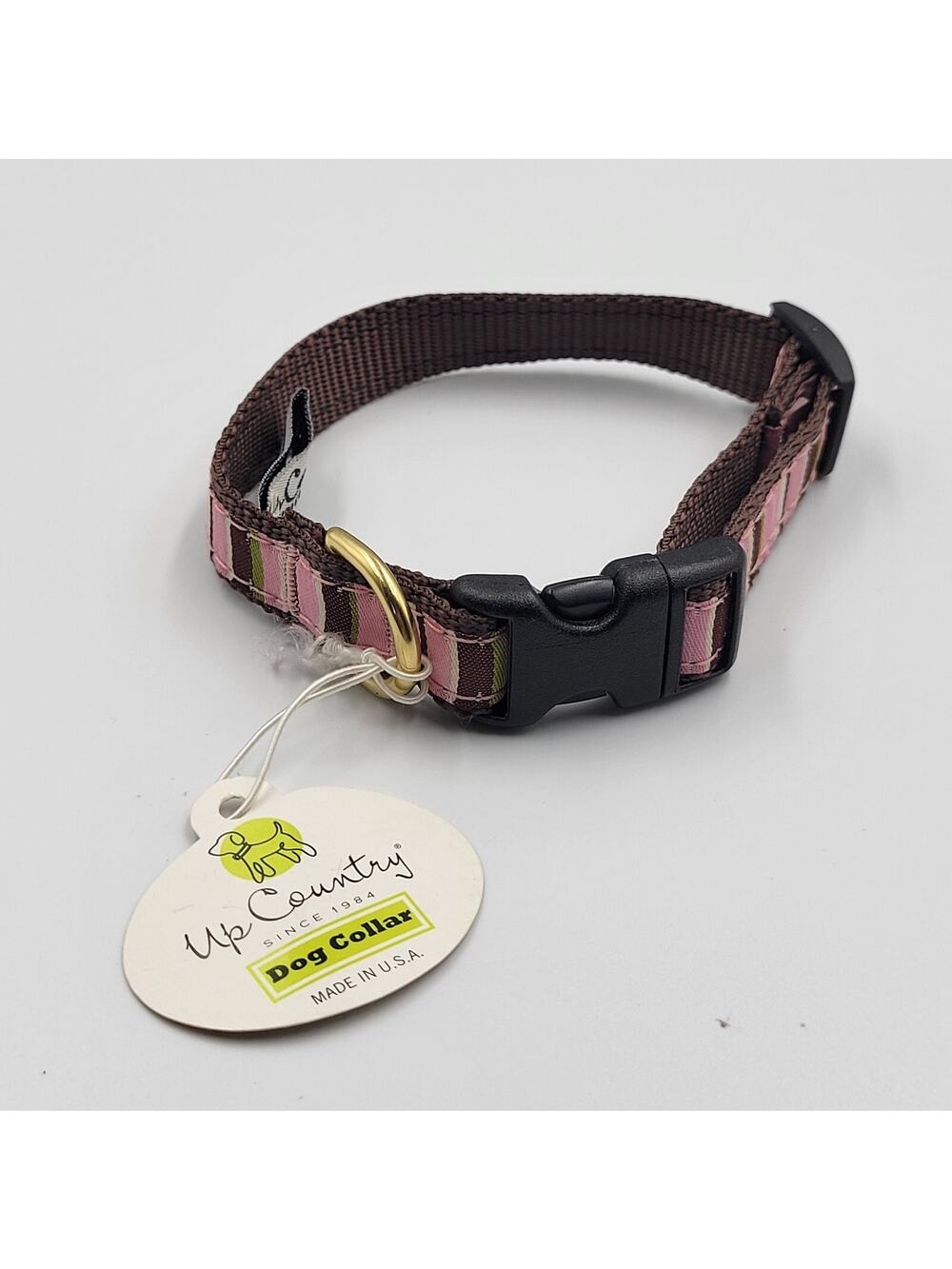 NEW UP COUNTRY DOG PUPPY COLLAR PINK BROWN STRIPE PATTERN CUTE SIZE L